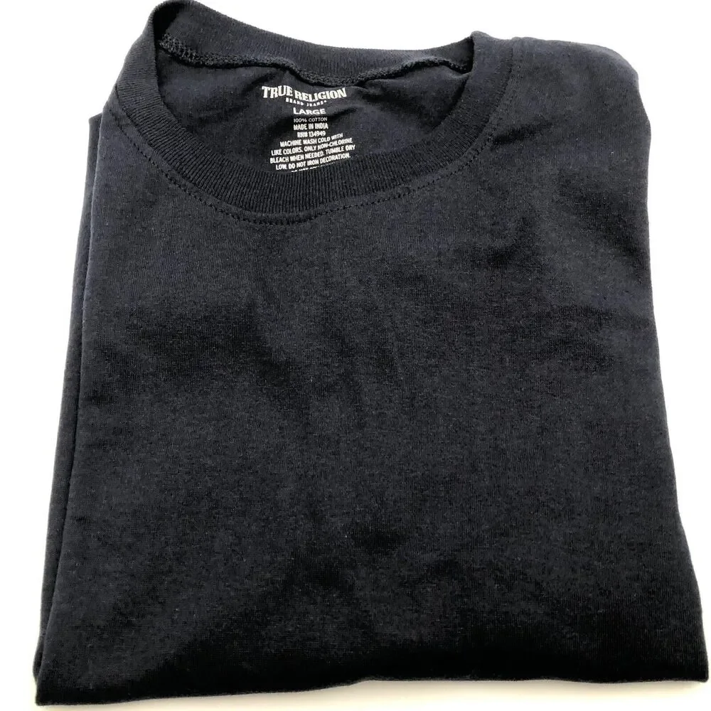 True Religion Mens Short Sleeve T-Shirt Size Large Silver Horseshoe Logo Black